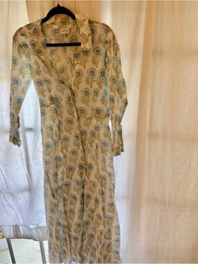 Julia Amory Lightweight Shirt Maxi Dress with Blue-Green Paisley Print
